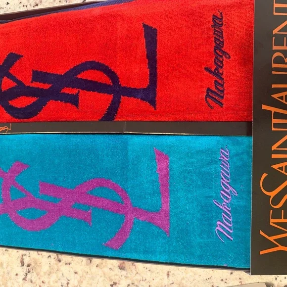Yves Saint Laurent Vibrant Teal and Red Towels - Picture 3 of 4